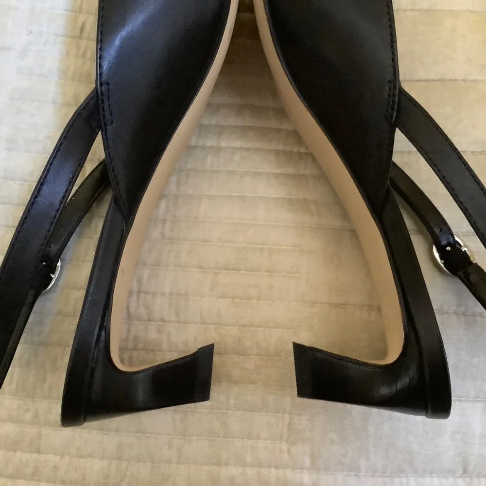 MICHAEL Michael Kors Jaden Leather Kitten Heel Sling Pumps Black SZ 9.5
